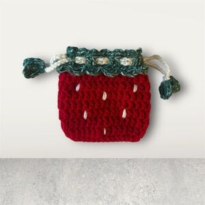 Strawberry Crochet Drawstring Pouch 🍓